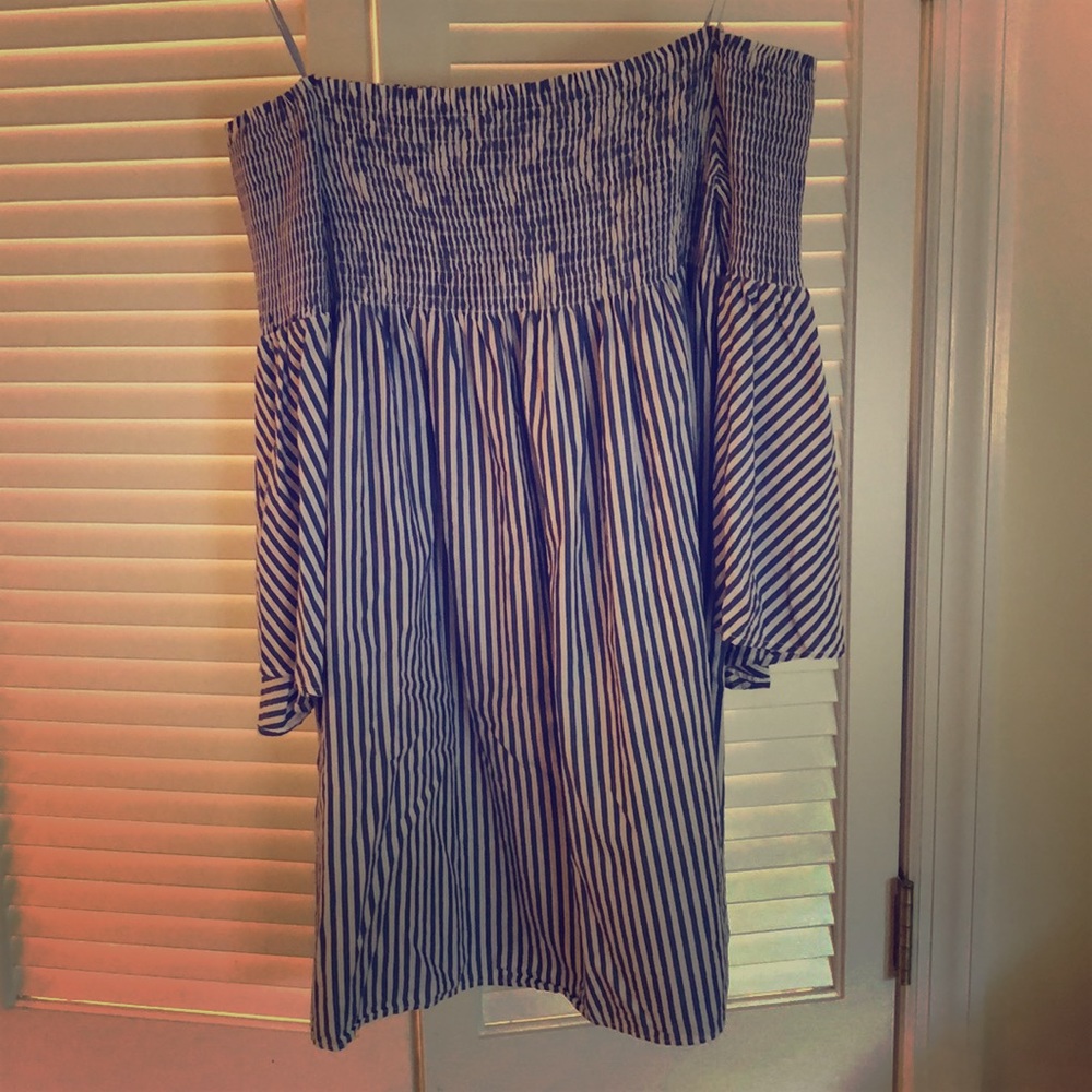 Zara blue Striped Off the Shoulder tunic dress